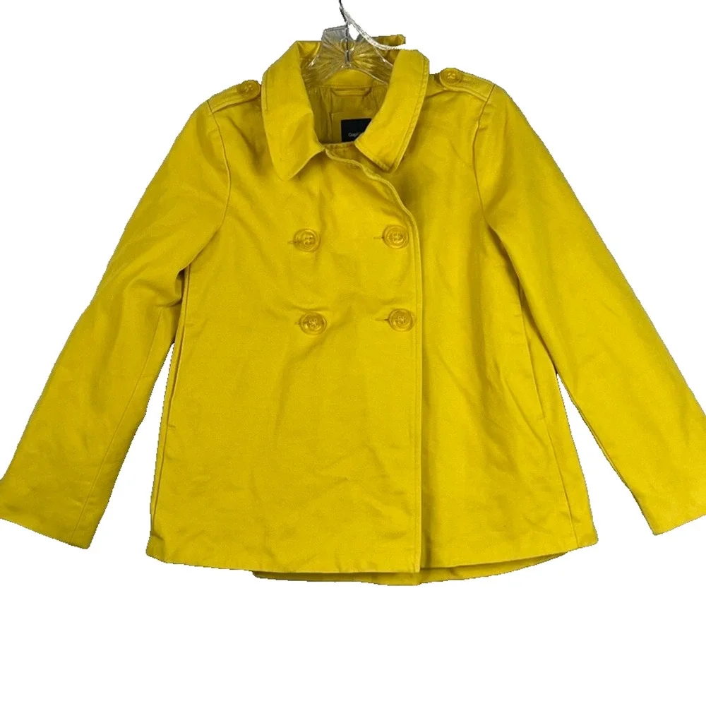 Gap Jacket Kids XXL 14-16 Yellow Double Breasted Collared Lined Cotton